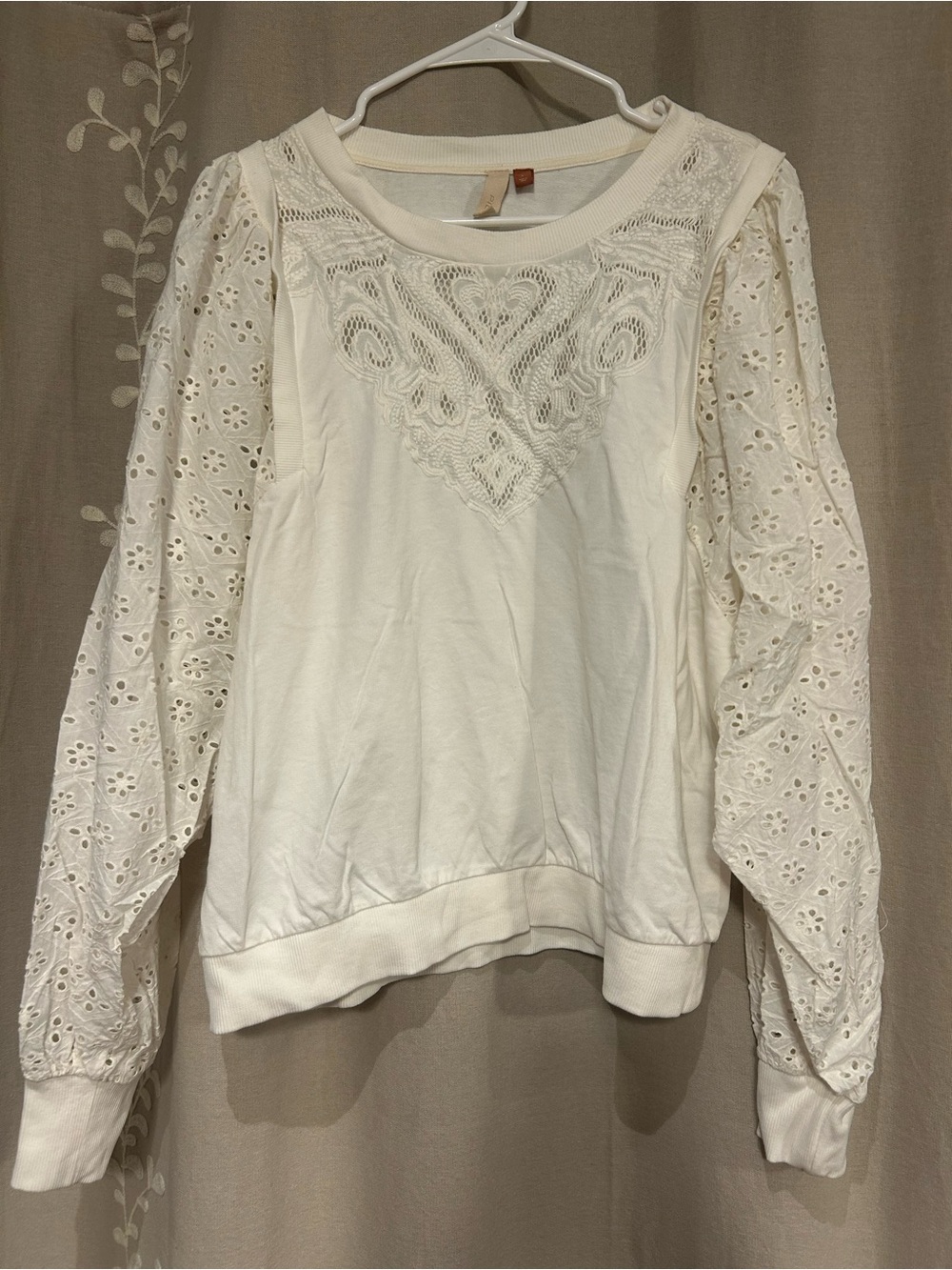 Pilcro White Eyelet Lace Sleeve Pullover